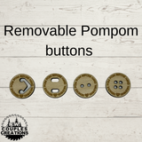 Wood buttons-Removable Pompoms