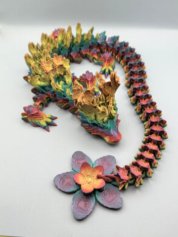 Cherry Blossom Dragon multicolored 3-D printed decor figurine